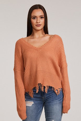 Orange Frayed Sweater