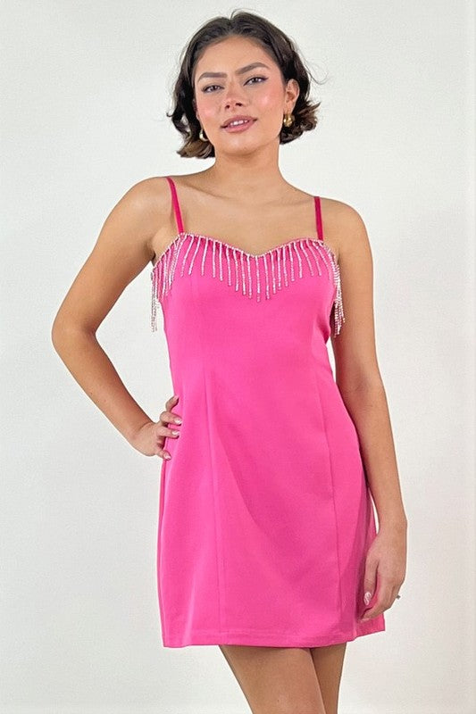 Rhinestone Strap Mini Dress