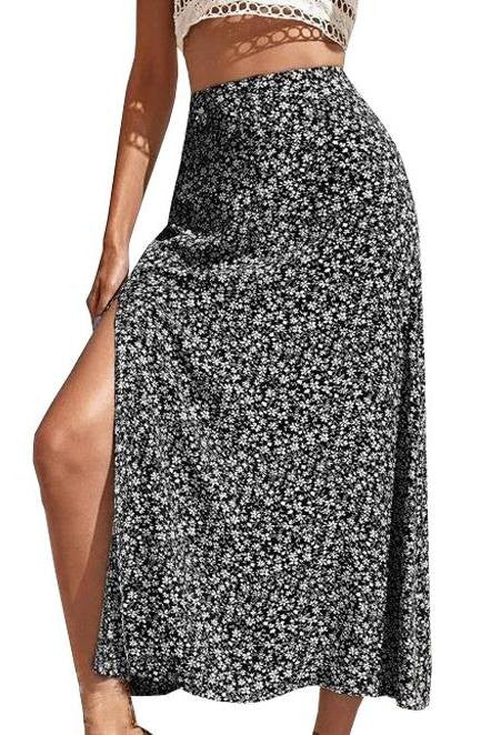 Floral Print Side Slit Skirt