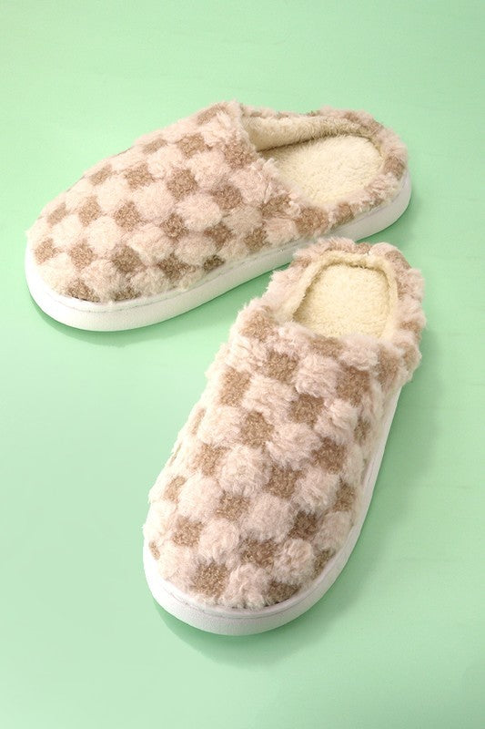 Plush Checker Warm Comfy Cozy Slippers